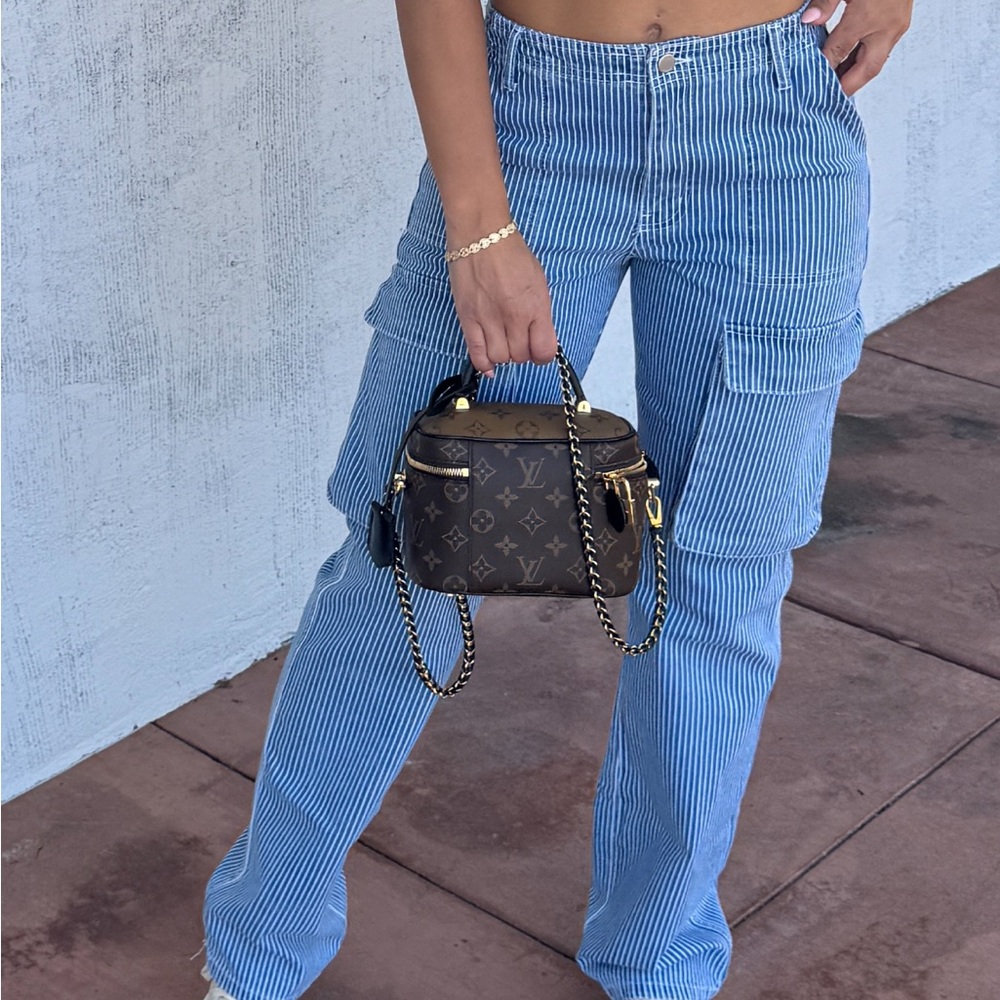 Striped Blue Cargo Jeans - Women's Casual Fit